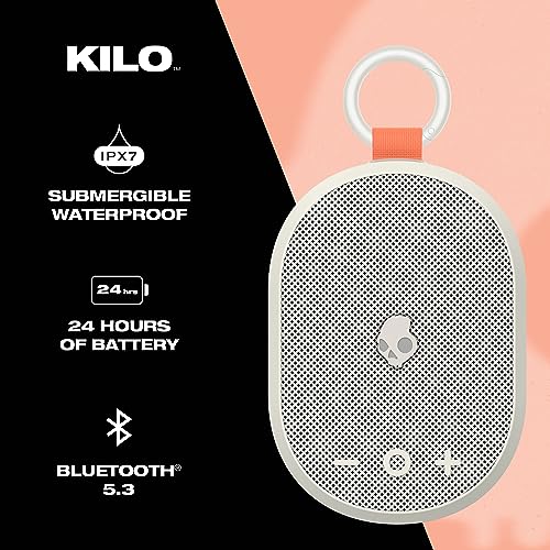 Skullcandy Kilo Wireless Bluetooth Speaker - IPX7 Waterproof Mini Bluetooth Speaker with 24 Hour Battery, Downward Firing Passive Radiator, and True Wireless Pairing - Perfect for Outdoor (Bone)