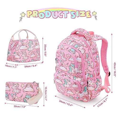 School bags for Girls and Boys with Lunch Bag Pencil Case, 3pcs Kids School Bag Set, Backpack for Kindergarten Elementary