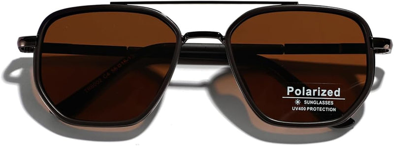LIGOES TR90 Polarised Sunglasses Retro Square Flattop Sunglasses Double Bridge Full Frame UV400 Lens Glasses