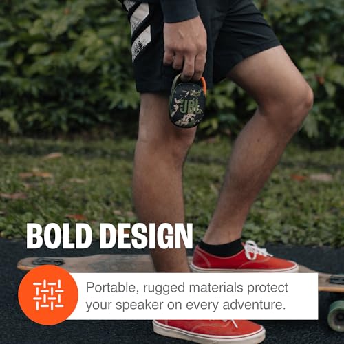JBL Clip 4 - Portable Mini Bluetooth Speaker, big audio and punchy bass, integrated carabiner, IP67 waterproof and dustproof, 10 hours of playtime, speaker for home, outdoor and travel (Squad)