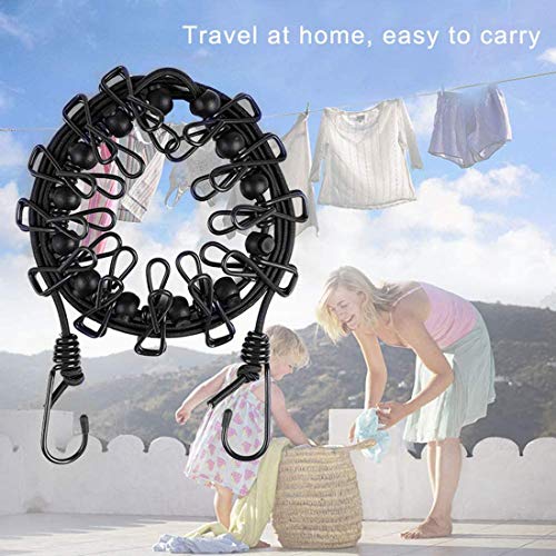 MAKINGTEC Clothesline Portable Elastic Windproof Cloth Line with 12pcs Clips for Indoor & Outdoor Laundry Drying Clothesline Portable Elastic Windproof Cloth Line