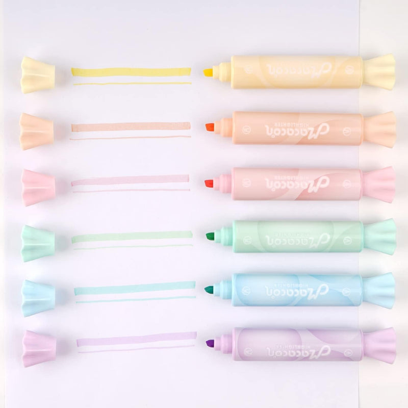 Candy Shape Highlighters, Chisel Tip, Water-Based, Quick-Drying, Smooth Writing 6 Macaron Colors
