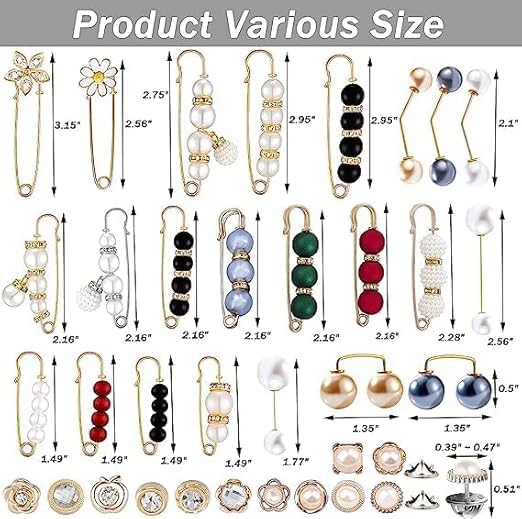 IWTEIPAN 35 Pcs Pearl Brooch, Hat Clip Neckline Pins, Double Faux Pearl Brooches, Women, Girls Fashion Cover Up Buttons, Clothing Dresses Decoration Accessories, Pant Waist Tightener Safety Pins
