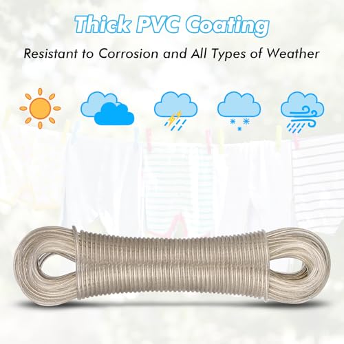 Fentar 30m Washing Line Rope,Heavy Duty Clothes Line Steel Core, Strong String 4mm Dia Clotheslines, Long Clothes Lines for Outside Garden Travel, Rustproof and Waterproof Washing Lines, 120kg LC