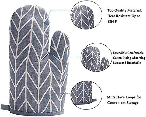 YOUBAMI Cotton Kitchen Oven Mitt Glove, Grey