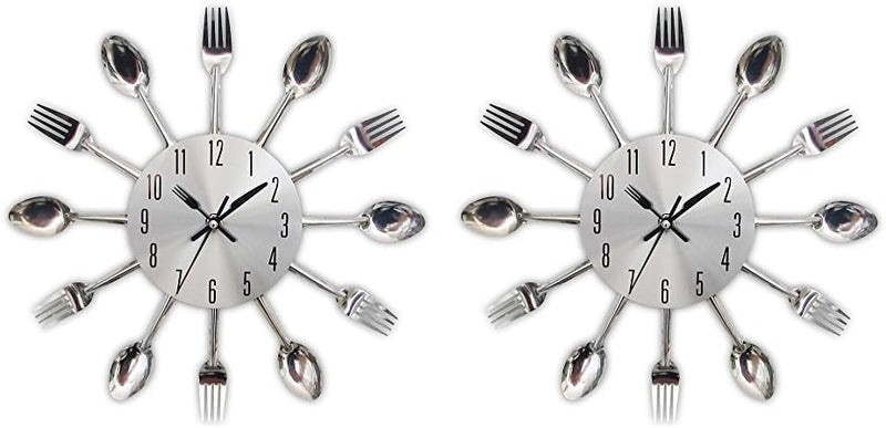 Timelike 3D Removable Modern Creative Cutlery Kitchen Spoon Fork Wall Clock Mirror Wall Decal Wall Sticker Room Home Decoration (Black)