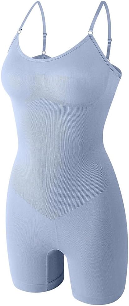 Body Shaper for Women Full Body Shaper, Thigh Slimmer, Hip Up, Waist Compression, Shoulder Adjustable Straps - Light Blue