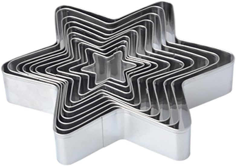 Christmas Cookie Tree Cutter Kit 10 Pieces,Stainless Steel Six-pointed Star Biscuit Molds Fondant Cake Cookie Cutter Set Pastry Mold for Star Linzer and 3D Christmas Tree Cookies (silver) - silver
