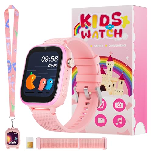 OKYUK 4G Smartwatch, Children's Watch with SIM Card, 47 Exciting Games, Two-Way Call Function, SOS Emergency Call Button, Ideal for Children from 3 to 12 Years, Alternative