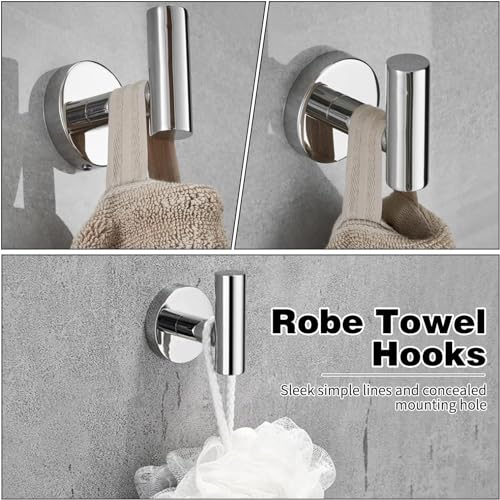 Lomeshow 5pcs Bathroom Hardware Set, Matte Black/Brushed Nickel/Brushed Gold Bathroom Hardware Set, Including 16" Hand Towel Bars, Toilet Paper Holders, Towel Rings, Robe Towel Hooks (Silvery)
