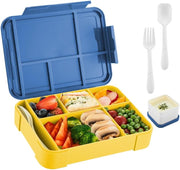 4H Essential Bento Lunch Box 6 Compartments, Leak Proof Food Container, BPA Free Microwave Safe, Meal Prep Box for Adults Kids School Office Travel (Green) - Royal Blue