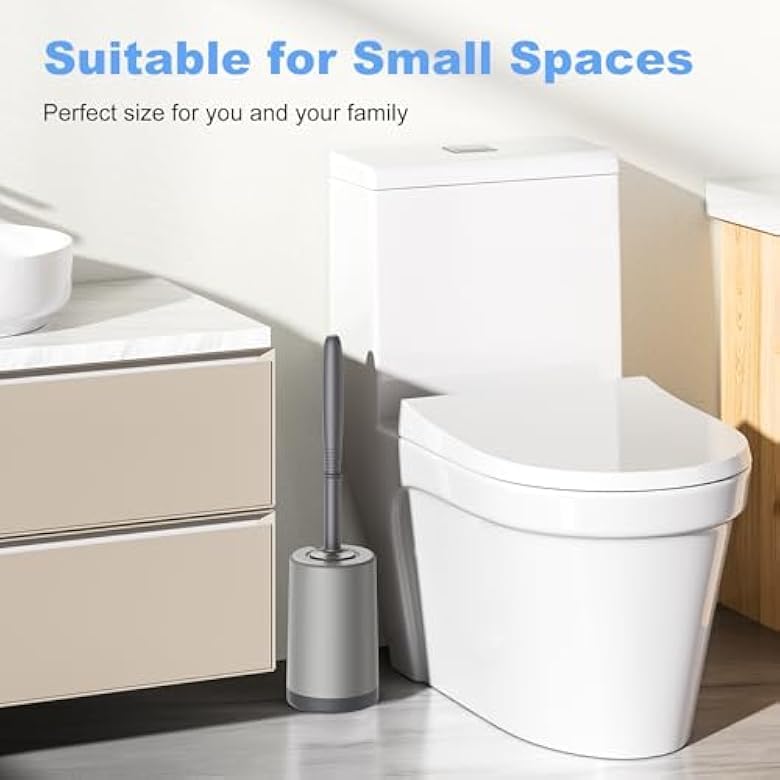 Toilet Bowl Brush Holder Set, Modern Deep Cleaning Bathroom Toilet Scrubber with Caddy for rv - Rim Decorative Accessories Cleaner Brushes for Toilet (GrayGray)