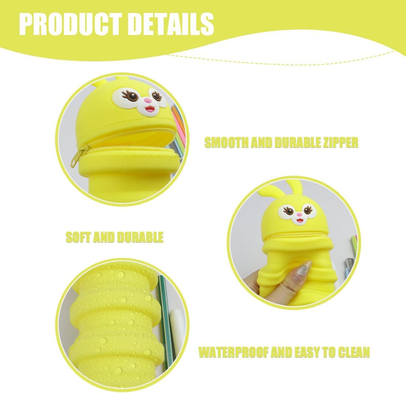 Telescopic Pencil Case, 3D Bear Telescopic Case, 2 in 1 Yellow Silicone Case and Desk Pencil Case, Small Stationery Box, School Supplies, School Bag, School Material Present