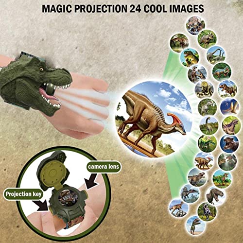 Watch with 24 Kinds of Dinosaur Projection Pattern Cartoon Children Digital Dinosaur Watch Toy for Boys and Girls Children Toy Watches with Cover Adjustable Date and Time Projector Watch