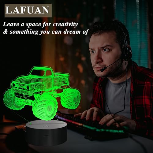 NALACAL Monster Truck 3D Illusion Night Light - Remote-Controlled 16 Color LED Lamp with Timer & Dimmer - Ideal Gift for Kids and Truck Enthusiasts for Christmas and Birthdays