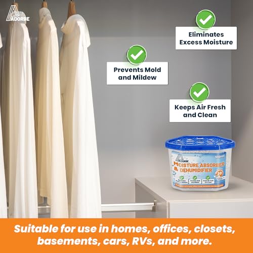 ADORBE Moisture Absorbers Boxes 6 Pack, Humidity Absorber for Wardrobes, Bedrooms, Bathrooms, Unscented Dehumidifier Boxes for Closet, Eliminates Musty Odors for Fresher, Cleaner Air (280g/pack)