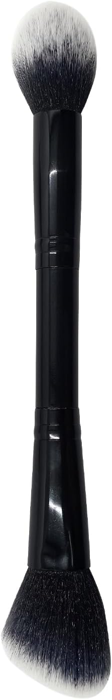 YJUFoar Dual-Ended Vegan Foundation Brush - Angled & Round Professional Synthetic Highlighter & Concealer Makeup Brush for Flawless Blending and Application of Blush, Powder