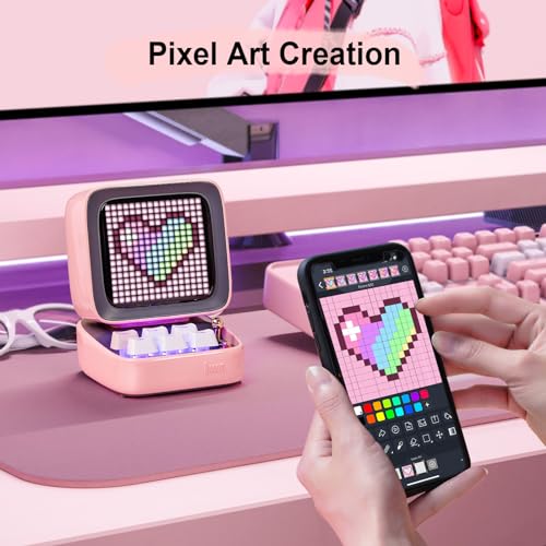 DIVOOM ACDIVDITPNK Divoom Ditoo Pixel Art Portable Bluetooth Speaker with App Controlled 16X16 LED Front Panel Pink - Pink (Pack of1)
