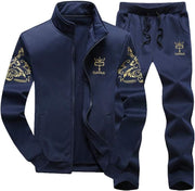 Men's Casual Tracksuit Full Zip Running Jogging Athletic Sports Jacket and Pants Set - Blue