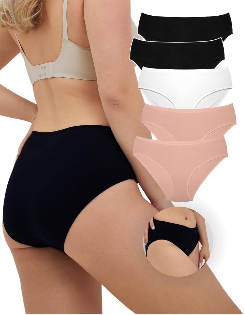 ALYA UNDERWEAR Premium Underwear for Women, Mid Rise Women’s Knickers, Breathable Organic Cotton Panties for Women, Comfortable Ladies Knickers