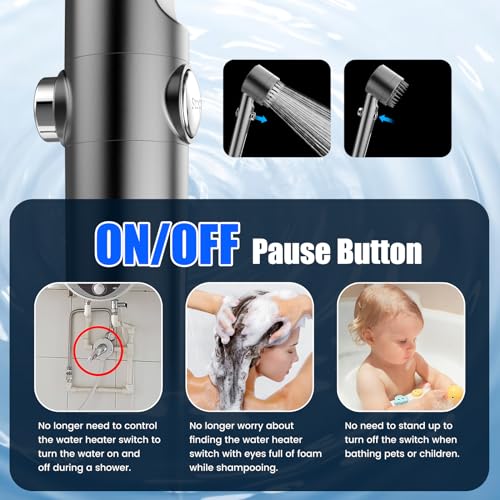 PWERAN Filtered Shower Head with Handheld, High Pressure Water Flow and Multiple Spray Modes Shower Head with Filter, Power Wash for Hard Water, Showerhead with ON/OFF Switch for Pets Bath