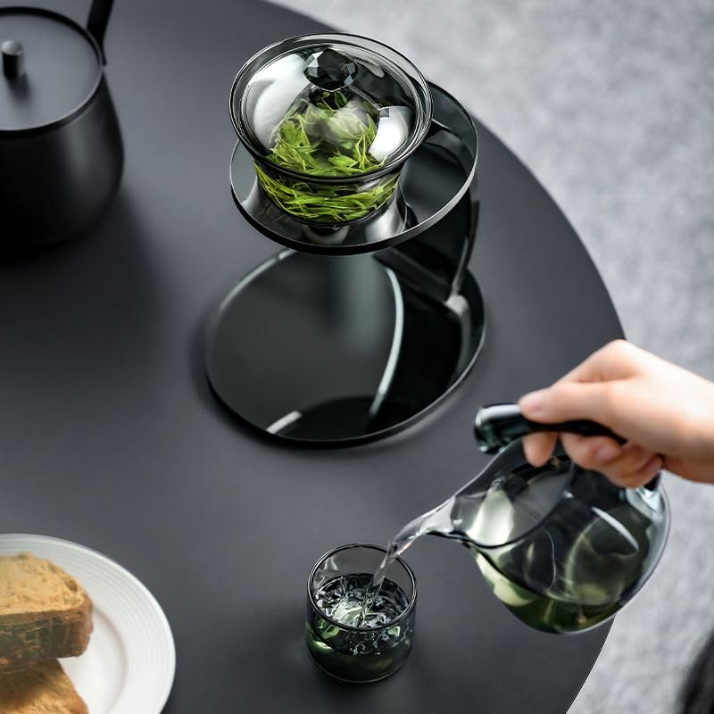 Borosilicate Glass Teapot Stovetop safe ï¼ŒLoose Leaf and Blooming Tea Maker, Christmas GiftGlass Tea Kettle with glass Handle, for Women and Adult (cixi black)