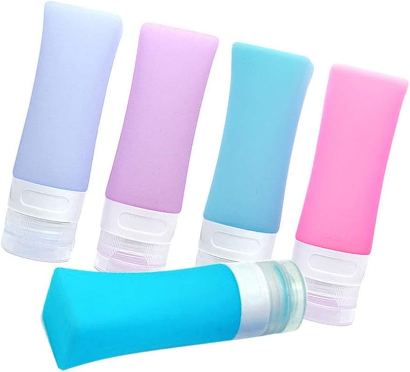 5pcs Silicone Travel Bottle Leak Proof Squeezable Refillable Empty Bottles Liquid Lotion Toiletry Shampoo Containers with Organizer Bag 60ML