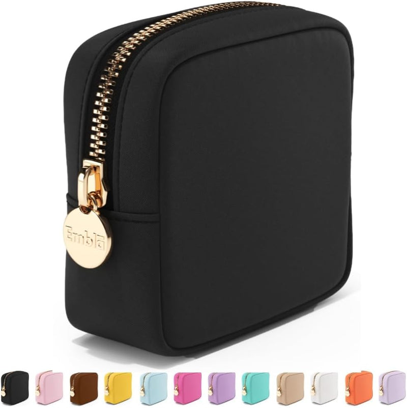 Cosmetic Bag - Makeup Bag Travel Pouch, Toiletry Bags Cute Makeup Organizer, Nylon Zipper Pouches, Pink Black Coin Purse, Storage Bag Cosmetics Organizer, Make up bags Mini, Small, Large, Womens - Black