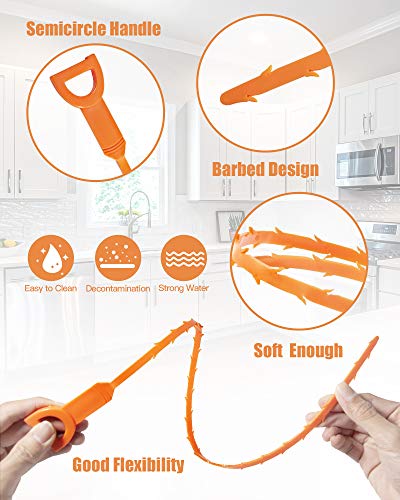 LONGGUI 25in & 24in Drain Clog Remover Tool (7pcs), Clears Hair Clogs in Sinks, Tubs & Toilets