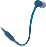 JBL Tune 110 Wired In-Ear Headphones, Deep and Powerful Pure Bass Sound, 1-Button Remote/Mic, Tangle-Free Flat Cable, Ultra Comfortable Fit - Black, JBLT110BLK - Blue T110
