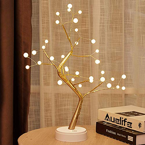 U-HOOME Tree Lights Night Light with Touch Button, 36 LED Pearl Beads Fairy Light Children's Room Décor Battery & USB Powered Tree Lamps Bedside & Table Lamps for Kids Room,Christmas