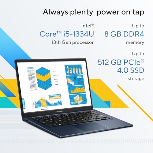 ASUS Vivobook 14 13th Gen Intel Core i5-1334U/8GB RAM Upto 4.6GHz/512GB SSD/Intel UHD Graphics/14 Inch FHD(1920x1080)/HD Camera/Windows 11 Home/English - Arabic keyboard - X1404VA-NK884W
