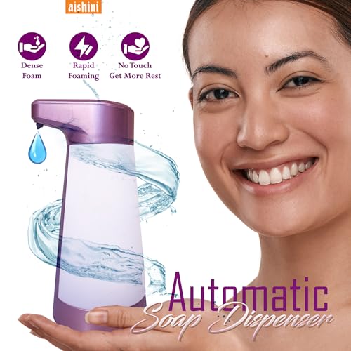 Aishini Automatic Touchless Soap Dispenser Liquid, 13.5oz/500ml, IPX5, AA Battery Charged Ultra-Sensitive, Non-Contact Infrared Motion Sensor 3 Level Adjustment for Bathroom, Kitchen, Office, Hotel