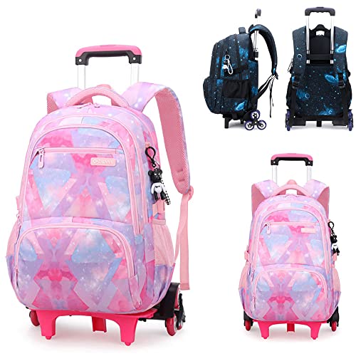 Kids Rolling Backpacks Fashion Printed Trolley School Bags Large Capacity Wheeled Kids' Luggage Bag for Elementary Boys Girls Schoolbag