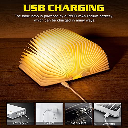 YHRY Wooden Book Light, Novelty Folding Book Lamp, 5 Colors LED Night Light, Portable USB Rechargeable Desk Light, Magnetic Design Creative Gift for Children, Parents, Friends (21 x 17 x 2.5cm)