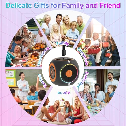Small Bluetooth Speaker, Mini Portable Rotating Wireless Speaker, Cool Tech Gadgets and Colorful Lights, Ideal Gift for Men, Women for Office, Portable PC Speaker for Boys Teens Men Gift (Black)