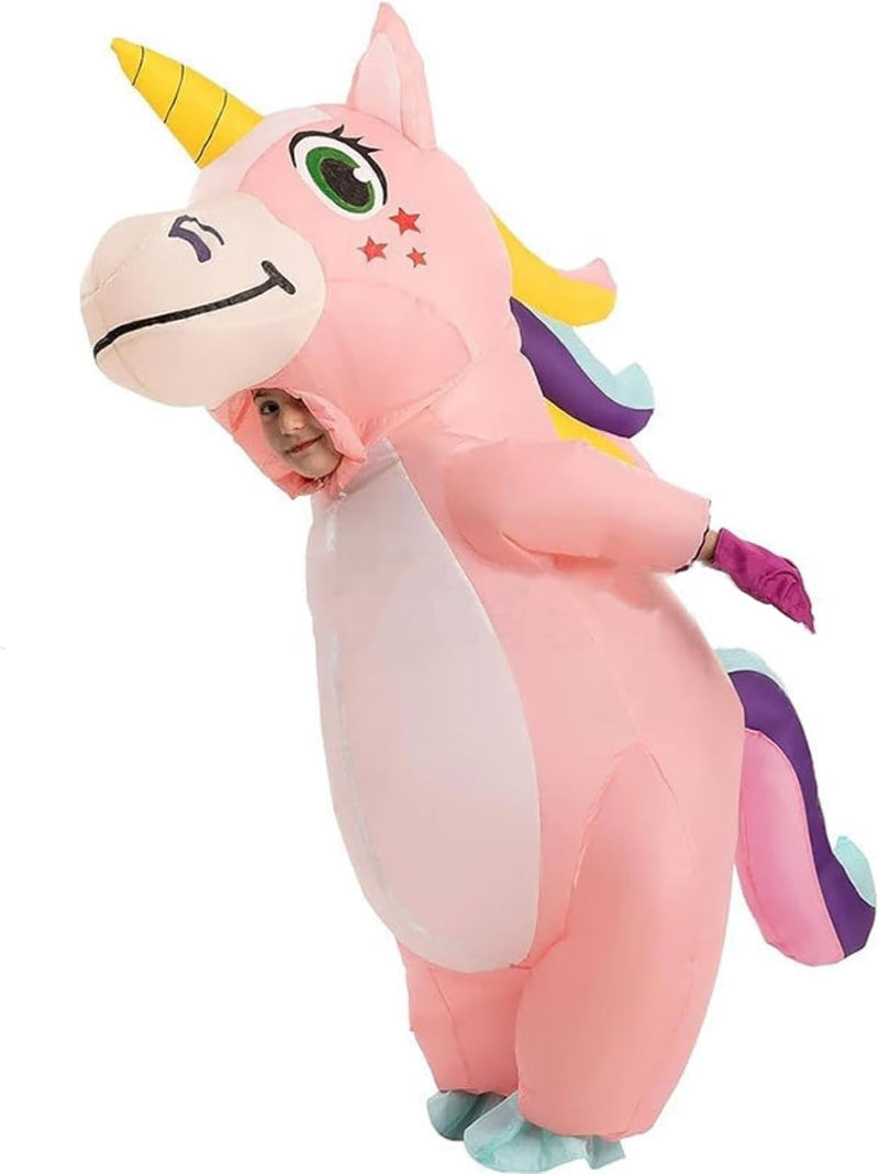 AM ANNA Kids Inflatable Unicorn Costume Set for Girls Boys, Ages 4-6 Years (80-130 cm), Rainbow Colour Halloween Costume Kid Funny Blow up Costume for Party Cosplay Supplies - Kids 90-130CM