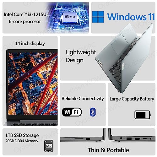 Lenovo 14" Business Laptop, Intel Core i3-12th 8GB RAM, 1TB SSD Storage, 14"HD Anti-Glare Display, Wi-Fi 6 and Bluetooth, HDMI, Windows 11 pro.