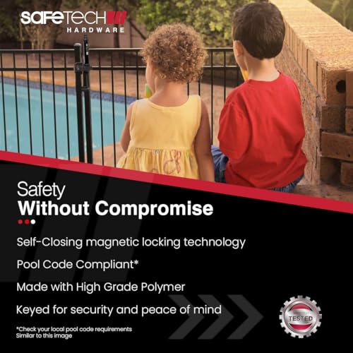 Safetech SL-25 10" Magnetic Pool Gate Latch - Swimming Pool Gate Lock - Magnetic Top Pull Latch - Perfect for All Gates Security Lock for Kids & Pet Safety - Self Closing and Self Latching Gate Latch