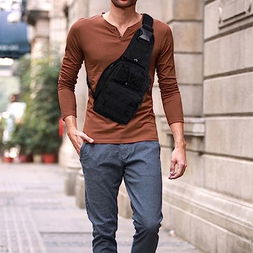 Tactical Shoulder Sling Bag, Small Outdoor Chest Pack, Military Molle Multifunctional Shoulder Messenger Crossbody for Men Traveling, Hiking, Camping (Black)