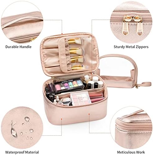 OCHEAL Makeup Bag, Portable Cosmetic Bag, Large Capacity Travel Makeup Case Organizer, Black Makeup Bags For Women Toiletry Bag for Girls Traveling With Handle and Divider