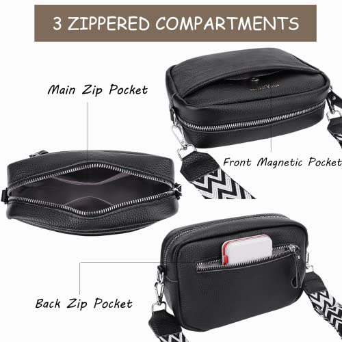 Efilra Small Crossbody Bag for Women, Genuine Leather Camera Bag Purse Crossbody, Women's Crossbody Handbag with Guitar Strap