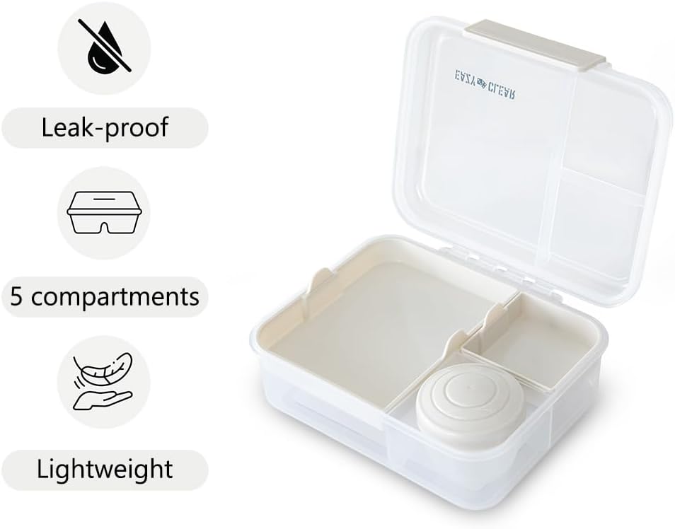 3/4/5 Compartment Convertible 1650ml Bento Lunch Box with 150ml Gravy Bowl - Grey