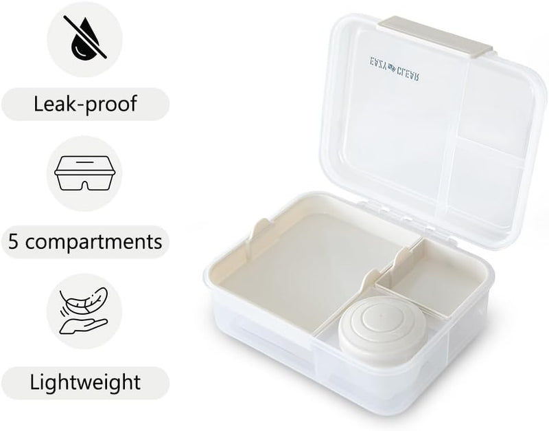 3/4/5 Compartment Convertible 1650ml Bento Lunch Box with 150ml Gravy Bowl - Grey