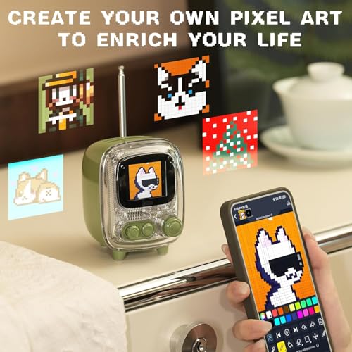 Tiivoo-2 Portable Bluetooth Speaker with FM Radio, Pixel Art Retro Mini Wireless Speaker, Vintage Decor for Party, Office Desk, Home, Bedroom, Kitchen, Retro Green