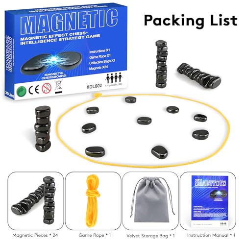 Foquyai 2024 New Magnetic Chess Game,Magnetic Chess Game with 24 Stones,Magnetic Chess Game Using String and Stones,Magnet Chess Game,Family Game Party Game for Kids and Adults