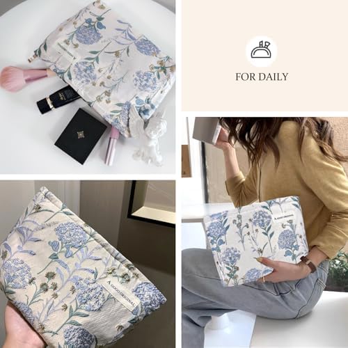 STARDW Flower Cosmetic Bags Makeup Bags for Women and Girls,Travel Makeup Bag Large Capacity Canvas Makeup Bag,Makeup Organizer Bag Zipper Pouch, Embossed pink, Large Capacity Aesthetic Makeup Bags