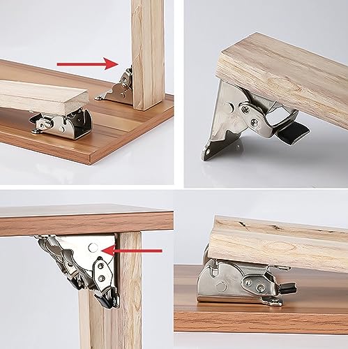 DXIA 2Pcs Folding Support Frame,Steel Folding Bracket,Folding Hinges,90 Degree Auto Lock, Telescopic Feet for Folding Legs Folding Workbench Expansion, Silver