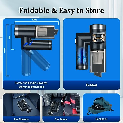Xoopla 2 in 1 Car Vacuum & Air Duster Foldable Compressed Air Duster Rechargeable Portable Handheld Vacuum Cordless Keyboard Cleaner Air Blower & Mini Vacuum Cleaning for Car/Computer/House Black