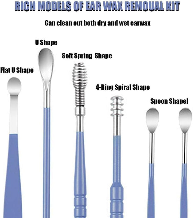 Tazweeq 6 Pcs Ear Pick Earwax Removal Kit, Ear Cleansing Tool Set, 360° Spiral Design Ear Canal Cleaner Stainless Steel, with a Storage Box Portable Kit for Home and Travel